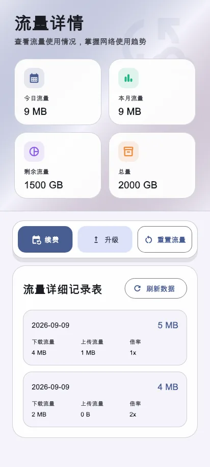 蜂窝 Android 客户端 V1.0.0 流量详情页面示例